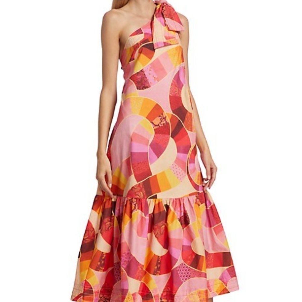 Farm Rio Patch Twirl One Shoulder Maxi Dress